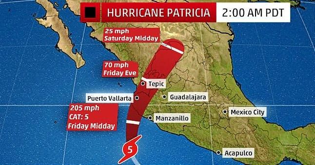 El huracán tropical 'Patricia' se convierte en el más potente jamás registrado