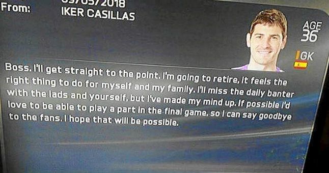 Íker Casillas corrige al videojuego FIFA 2016 y dice que aún no se retira