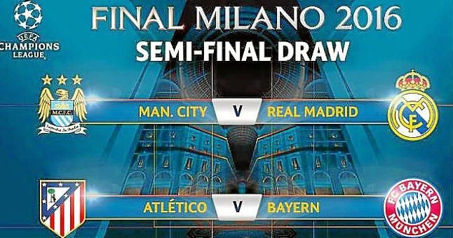 Manchester City-Real Madrid y At. Madrid-Bayern Múnich, en semifinales