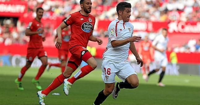 Curro, "contento" por su debut en Liga con el Sevilla