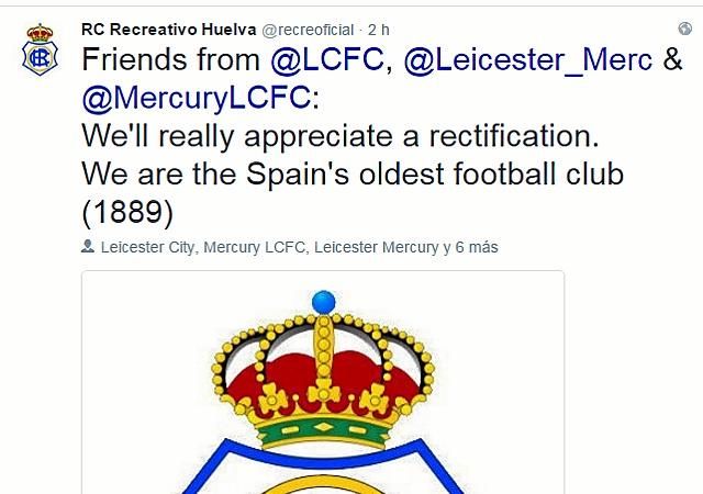 El Recre recuerda su 'decanato' al Leicester, que se lo atribuyó al Sevilla