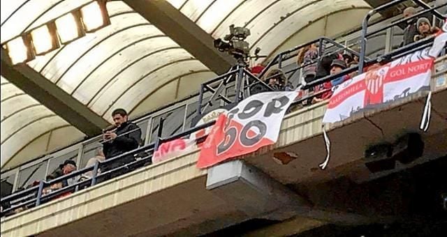 Antiviolencia intentará sancionar a los aficionados del Sevilla que colocaron la pancarta 'GORDO'