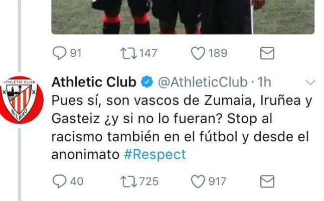 El tuit del Athletic contra el racismo