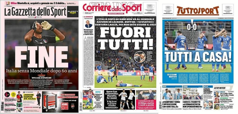 Buffon y la palabra "fin" llenan las portadas italianas tras fracaso Mundial