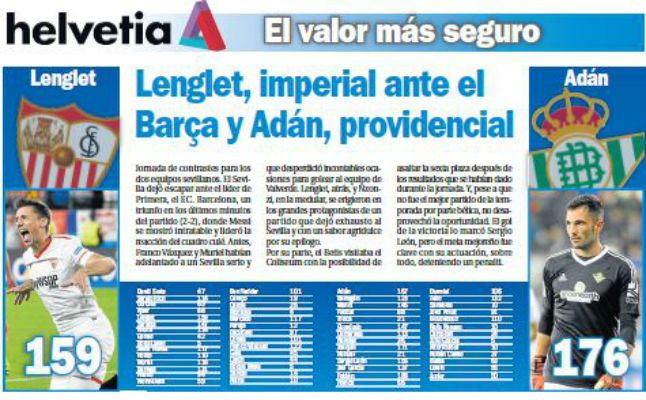 Lenglet, imperial ante el Barça y Adán, providencial