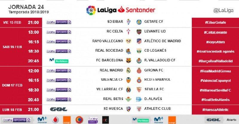 Horarios de la jornada 24 de LaLiga