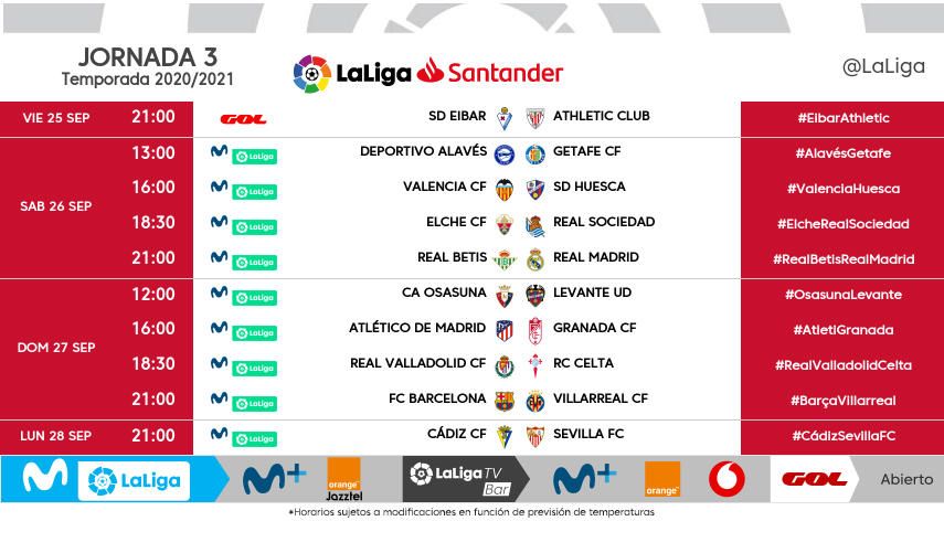 Horarios de la jornada 3: Betis-Real Madrid, el sábado; el Cádiz-Sevilla, el lunes (de momento)