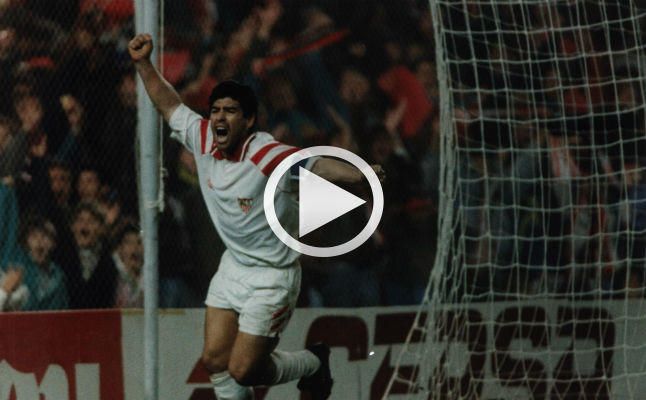 El Sevilla FC felicita a Maradona y recuerda su primer gol en Nervión