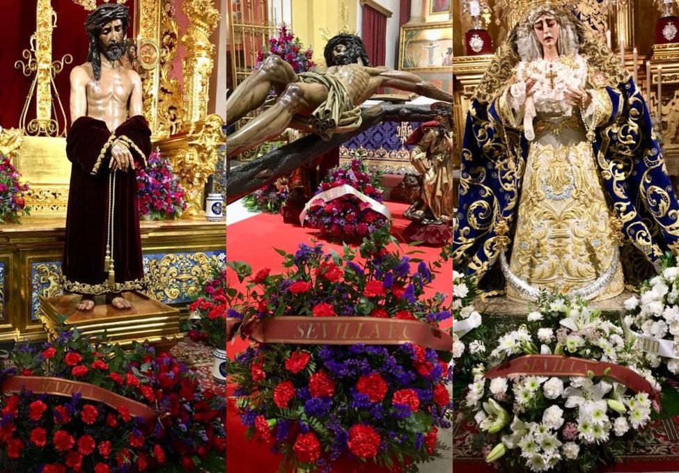 Ofrenda floral del Sevilla a sus vecinos de San Benito