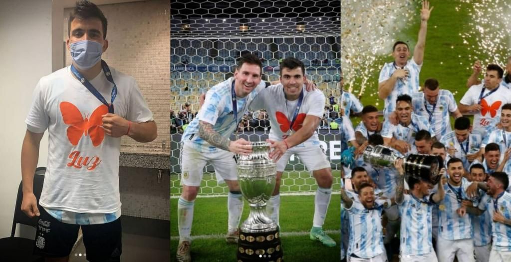 El detalle de la camiseta de Acuña en plena celebración