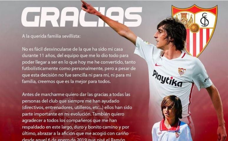 La carta de despedida de Bryan Gil