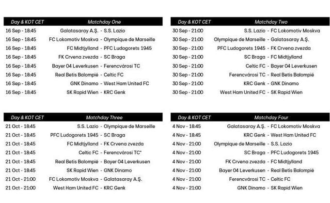 Día y horarios de los partidos del Real Betis en UEFA Europa League