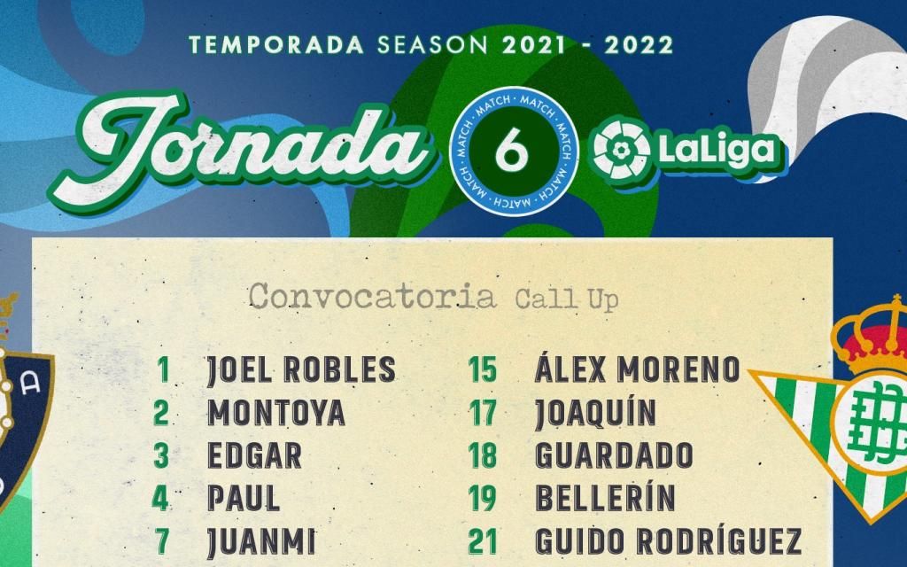 La lista de convocados del Betis para Pamplona
