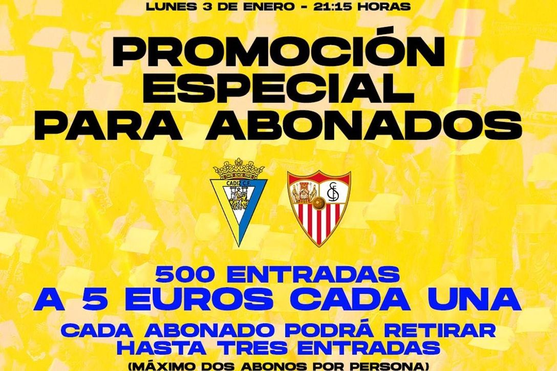El Cádiz lanza entradas a cinco euros para la visita del Sevilla