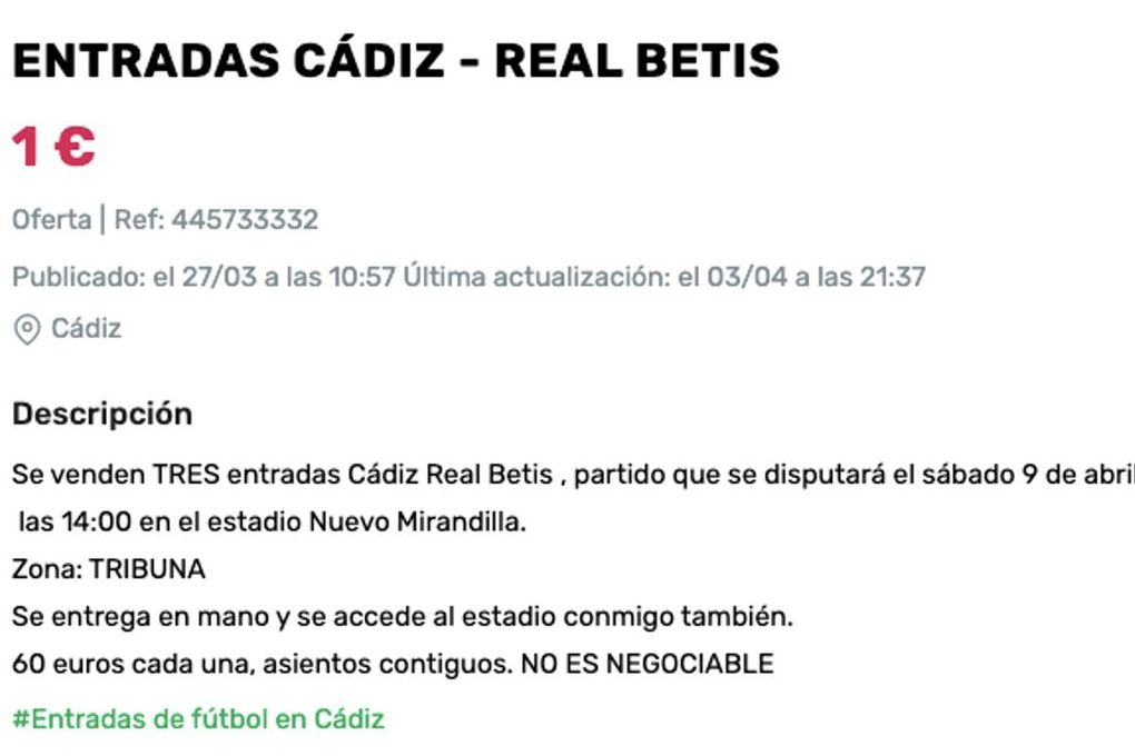 Comienza la reventa de entradas para el Cádiz - Betis