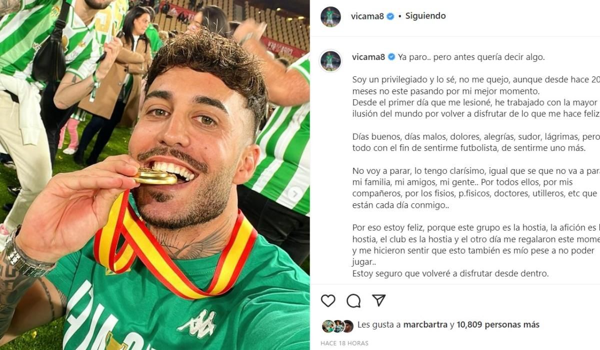 El emotivo mensaje de agradecimiento de Camarasa al Real Betis