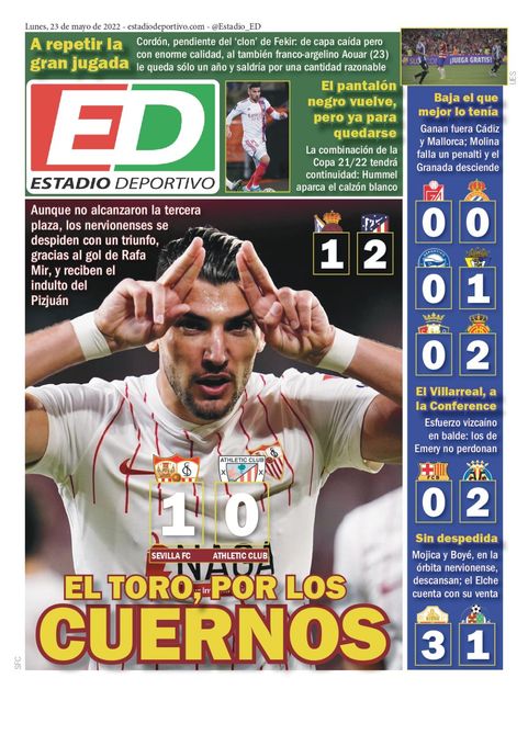 La portada de ESTADIO Deportivo para el lunes 23 de mayo de 2022