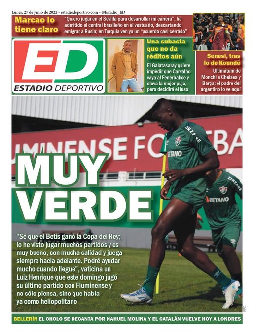 portada de ESTADIO Deportivo para lunes 27 de junio de 2022 -