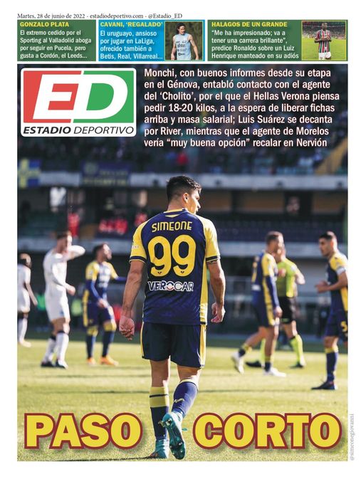 La portada de ESTADIO Deportivo para el martes 28 de junio de 2022