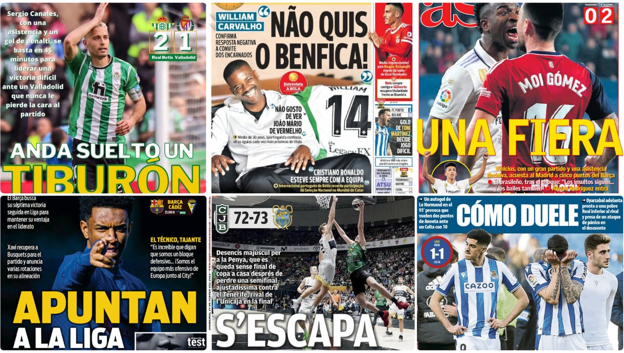 'Tiburón' Canales, Fiera blanca, 'No' de Carvalho, Rayo-Sevilla, Barça-Cádiz, Unicaja... las portadas del domingo