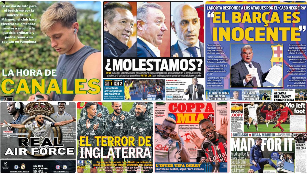 La hora de Canales, el mérito de Badé, Medina Cantalejo, Laporta y Negreira, miedo a Benzema... las portadas del martes