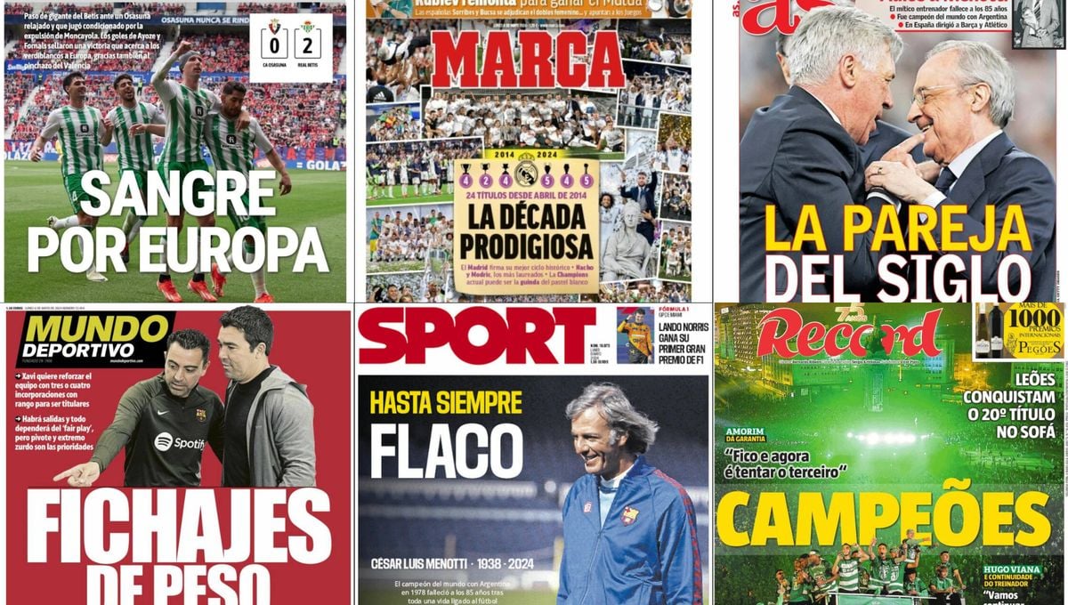 La liga del Real Madrid; Histórico Norris; Rublev, Menotti… así vienen las portadas hoy