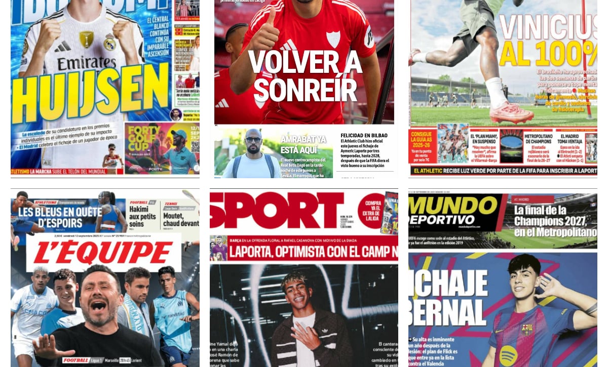 El encuentro del Sevilla con novedades, la irrupción de Huijsen, el posible fichaje de Bernal... así vienen las portadas