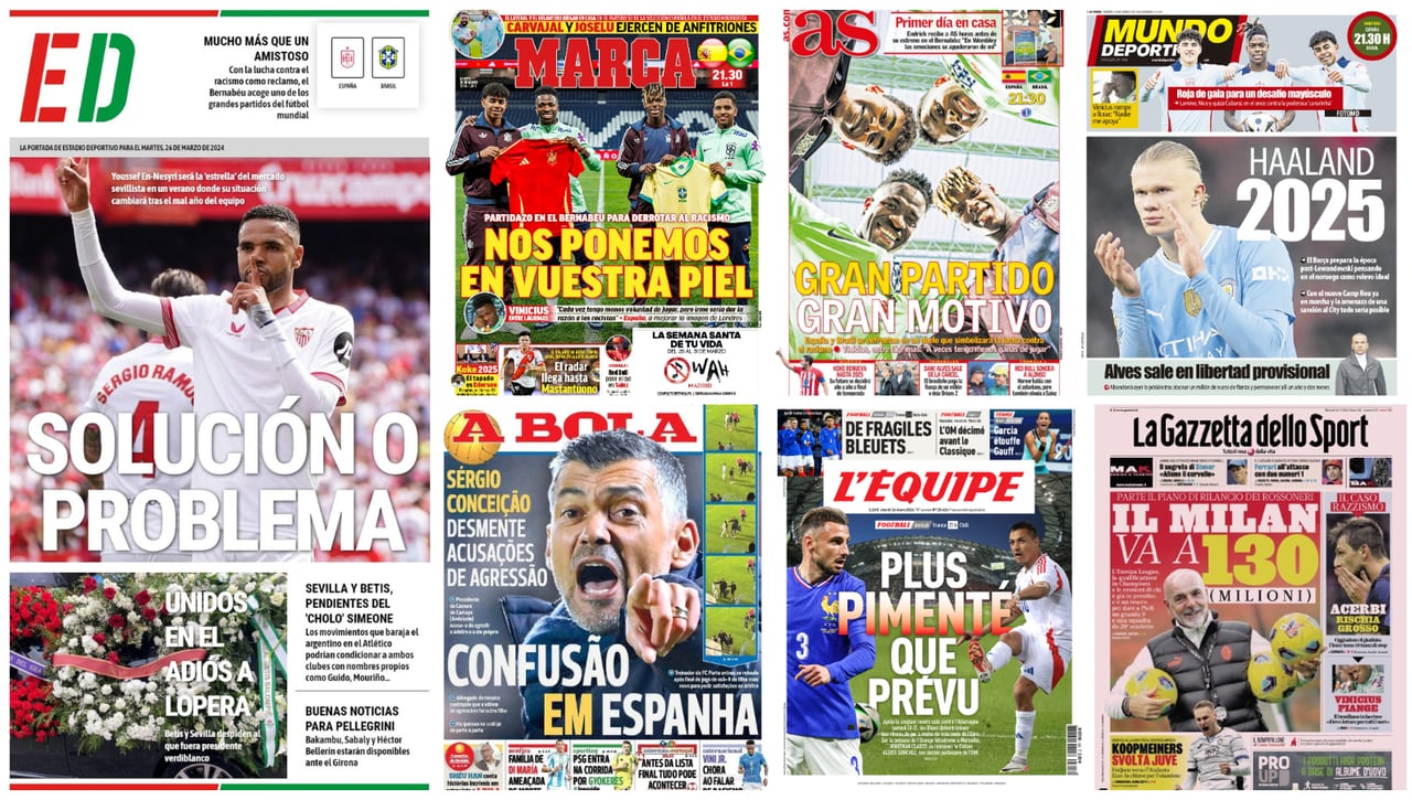 Vergüenza en Cartaya, futuro de En-Nesyri, la piel de Vinicius, Haaland y el Barça... portadas del martes, 26 marzo 2024  