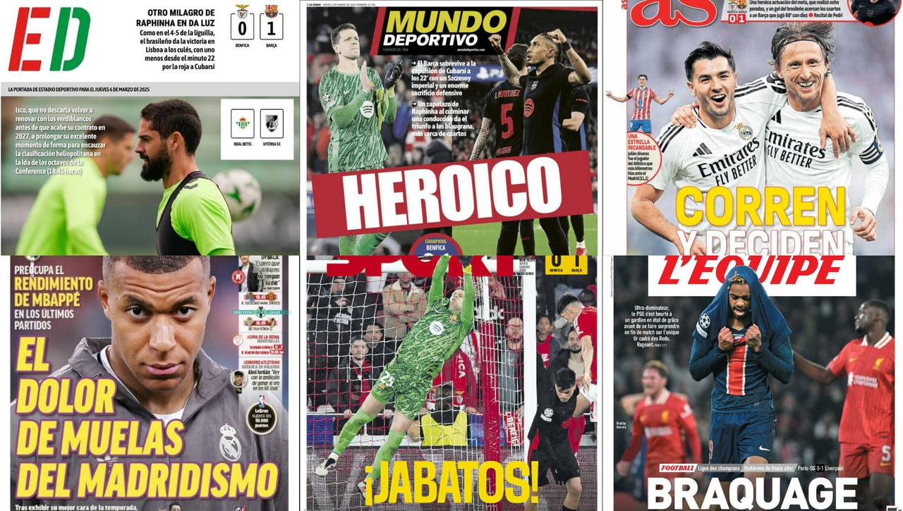La victoria heroica del Barça, la derrota del PSG de Luis Enrique... Así vienen las portadas deportivas de este jueves 6 de marzo