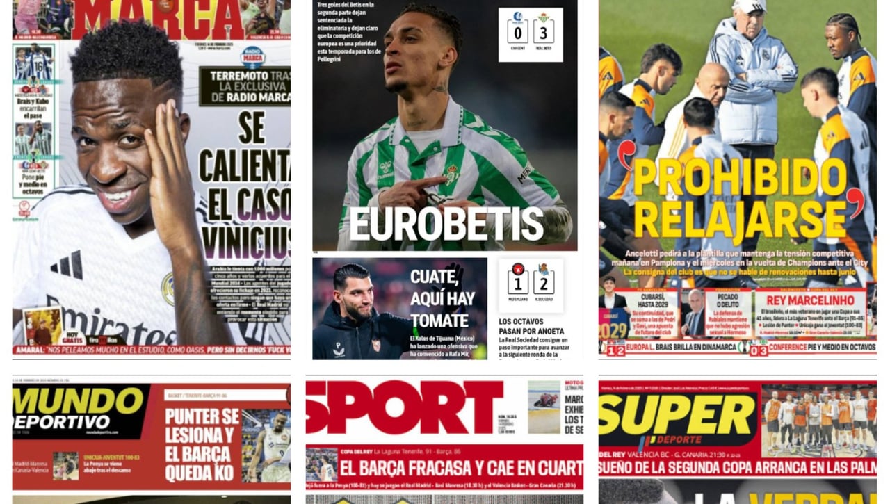 El Betis despierta en Europa, la oferta de Arabia por Vinícius Jr, la renovación de Cubarsí... Así vienen las portadas del día 14 de febrero