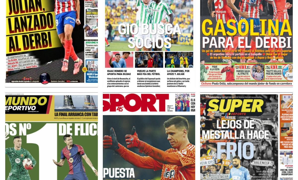 Julián Álvarez rescata al Atlético, Lo Celso tira del Betis, Iñaki Peña o Szczęsny, agresión al colegiado, Varane... Así vienen las portadas