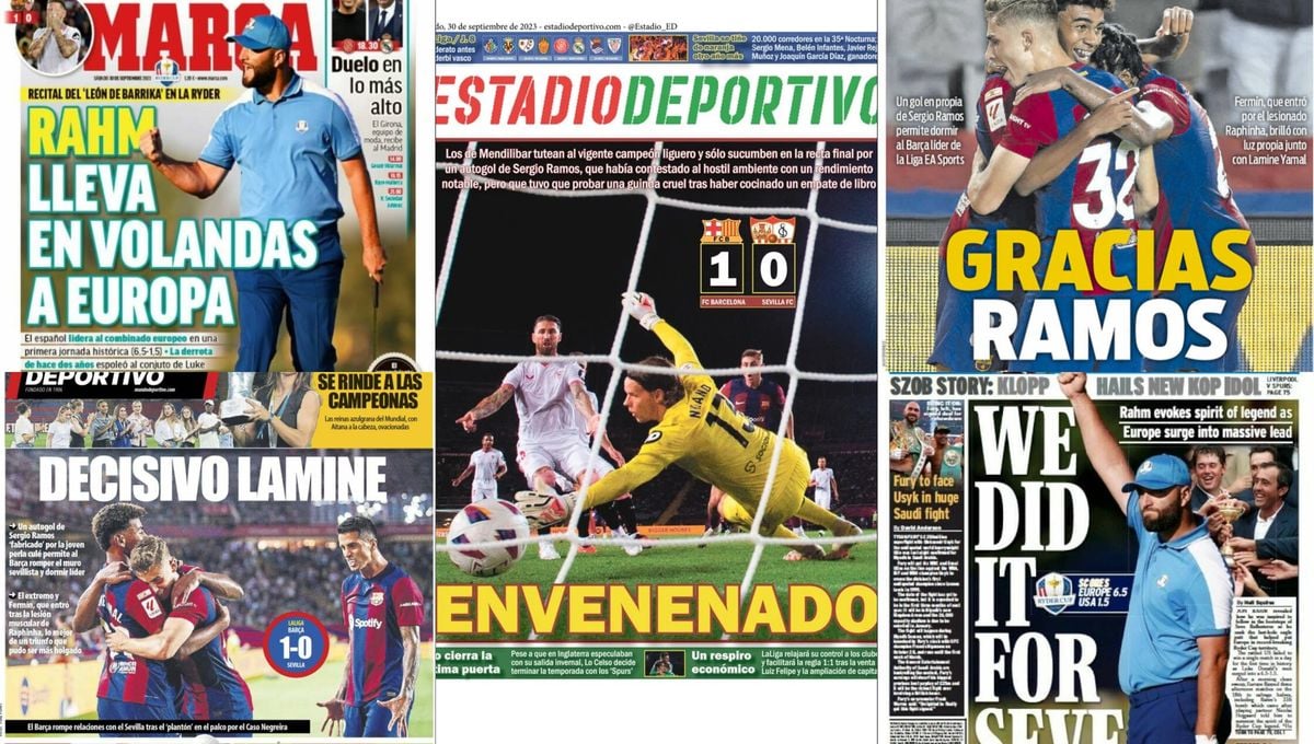 El Sevilla, por su plantón, y Sergio Ramos, por su autogol, protagonistas de las portadas