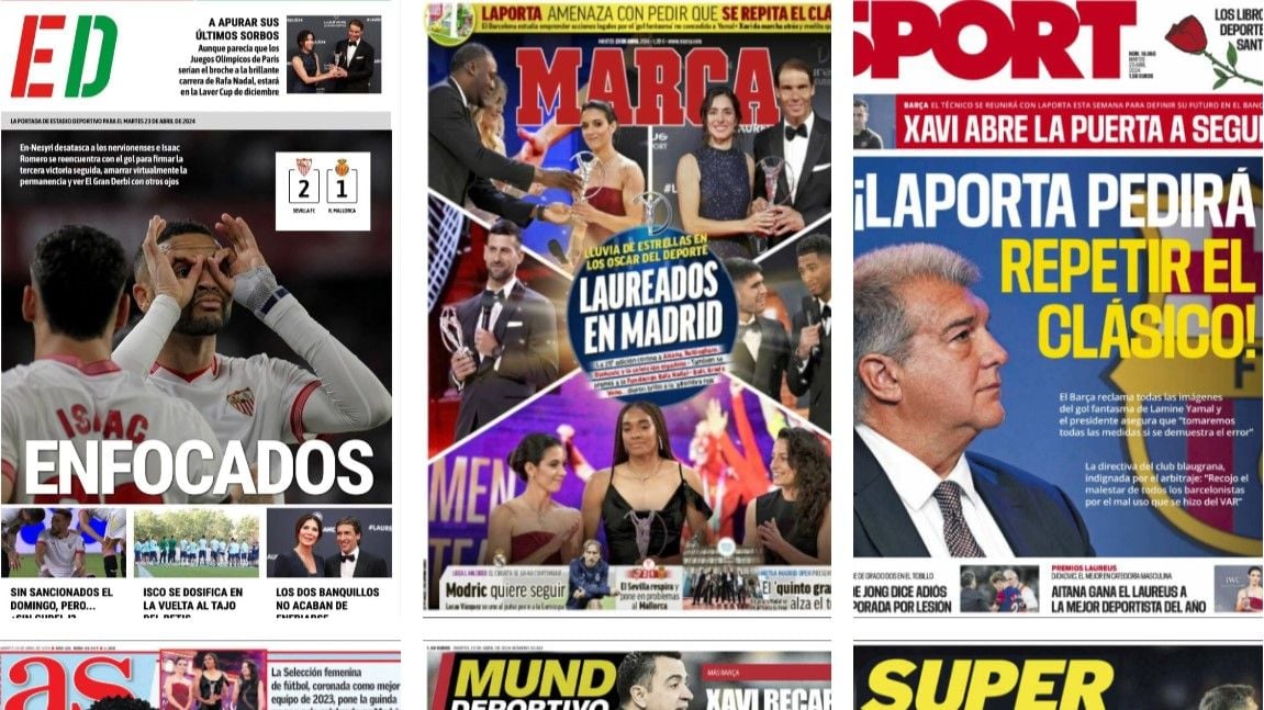 Los premios Laureus, El Clásico colea, En-Nesyri salva al Sevilla... así vienen las portadas de hoy