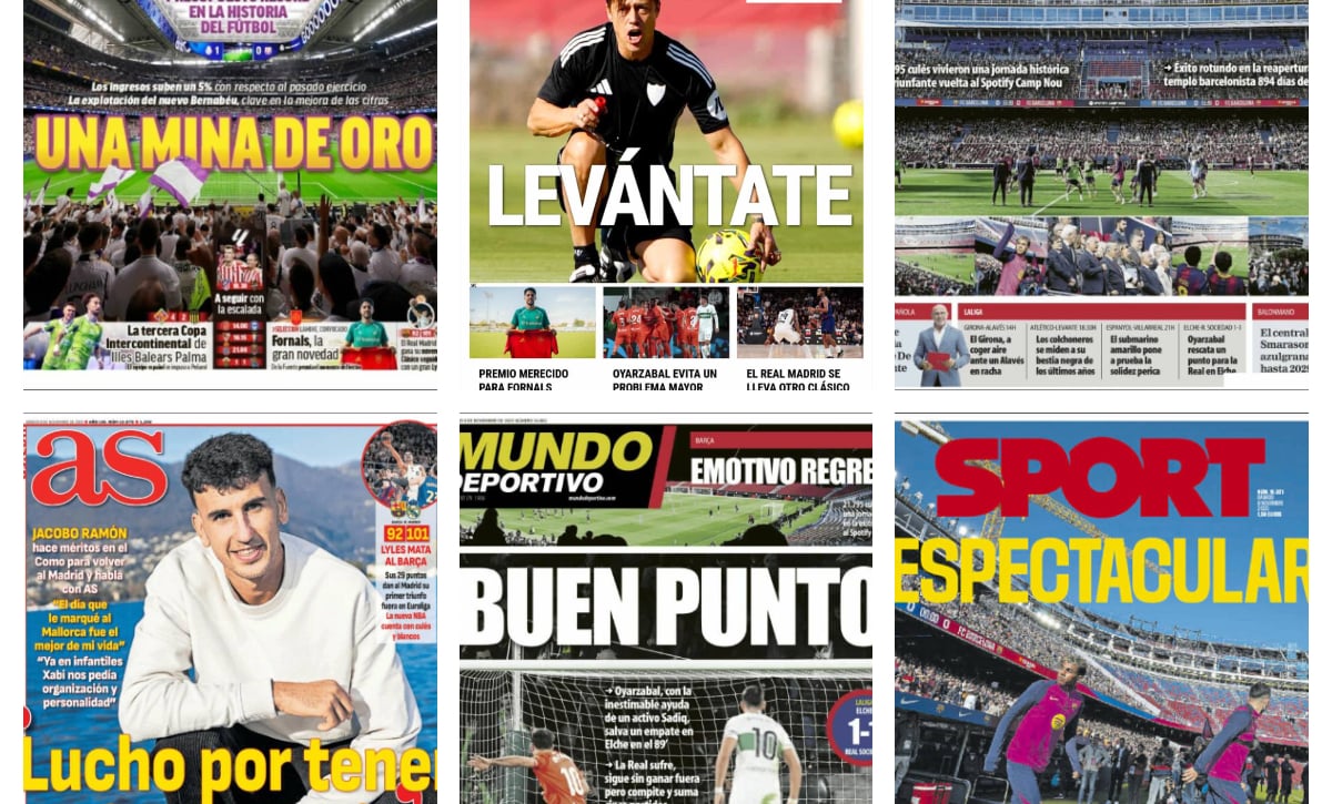 Oportunidad de oro para el Sevilla, presupuesto récord en el Real Madrid, el Barcelona regresa al Camp Nou... Así vienen las portadas de la prensa deportiva