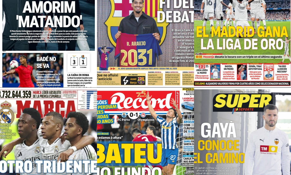La renovación de Araujo, la debacle de la Real Sociedad... Así vienen las portadas de este viernes 24 de enero