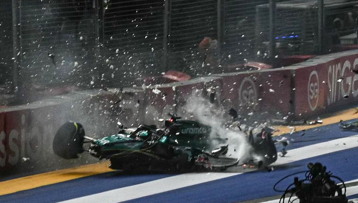 GP Singapur F1: Brutal accidente de Stroll en la Q1, el Aston Martin destrozado