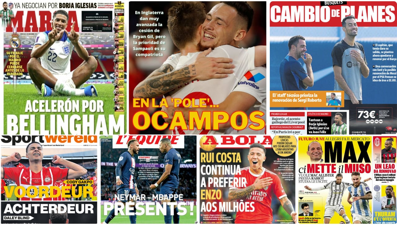 La negociación por Borja, Ocampos, Álex Moreno, Bellingham, Gakpo... las portadas del miércoles