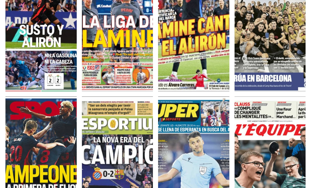 El Barcelona conquista LaLiga, Europa casi imposible para el Valencia, clasificación del Athletic Club para la Champions o la derrota del Atlético: así vienen las portadas