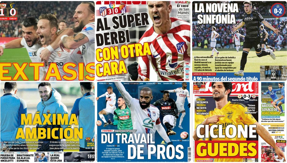 Éxtasis del Sevilla, semana negra en el Betis, Guedes, Griezmann, Ansu... las portadas del domingo