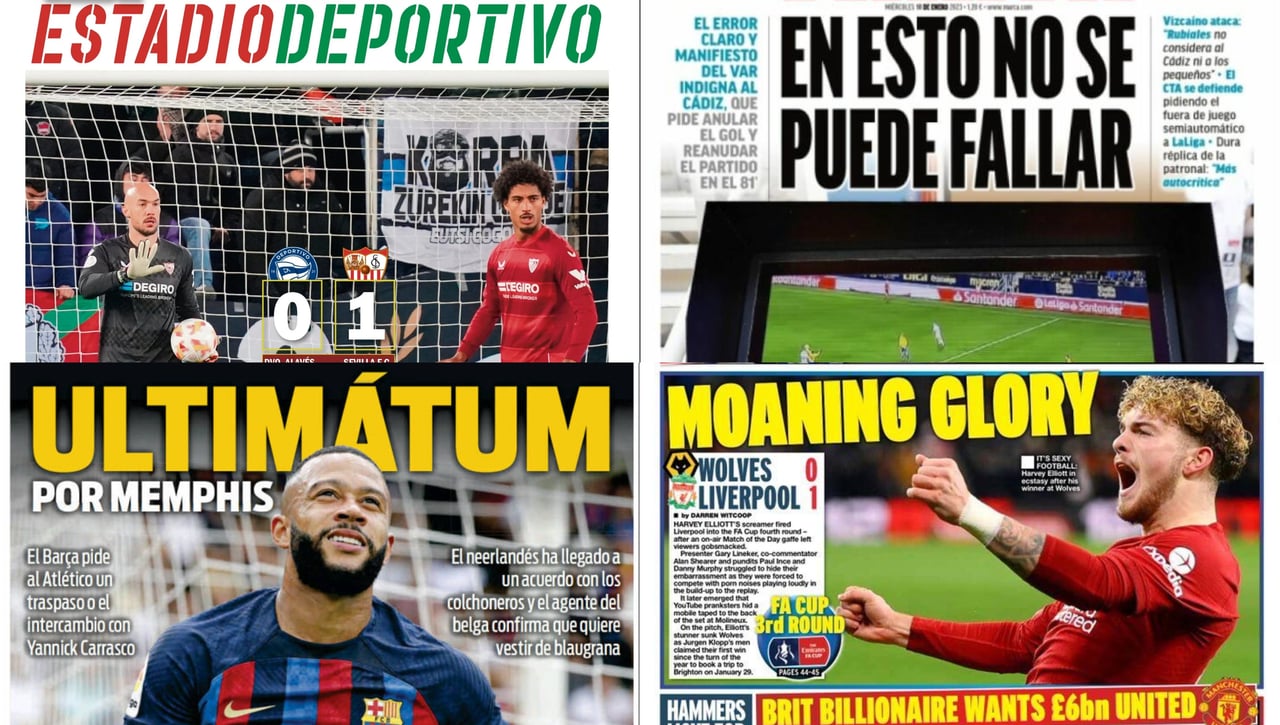 La victoria del Sevilla, la protesta del Cádiz, ultimátum a Depay... Así vienen las portadas