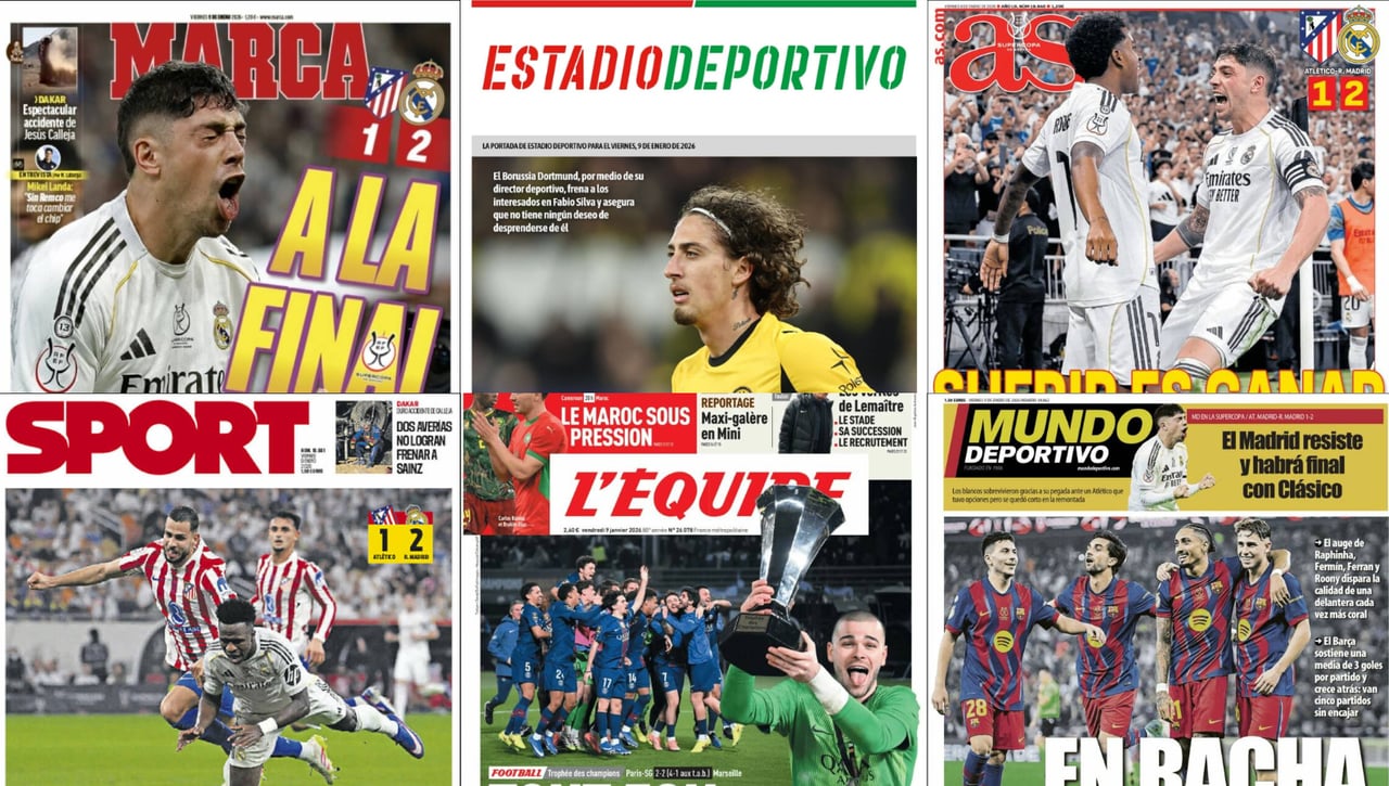 El pase del Real Madrid, el Clásico en la Supercopa de España y el freno a la salida de Fábio Silva en Alemania, así vienen las portadas hoy
