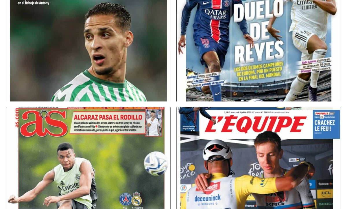Antony se acerca, todos los ojos en el Real Madrid - PSG, Wimbledon se acerca a su fin, Pogacar es centenario...así vienen las portadas
