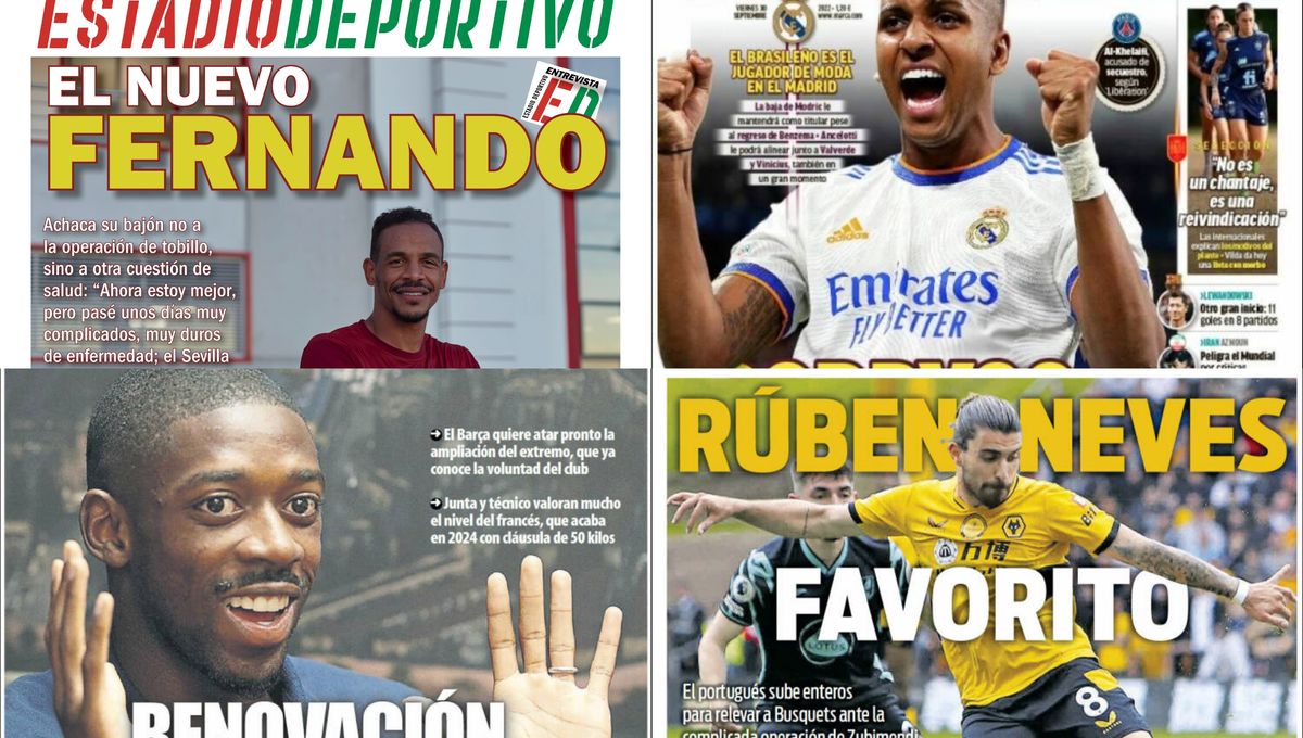 Fernando, Rodrygo, Dembélé, Neves... los protagonistas de las portadas de hoy