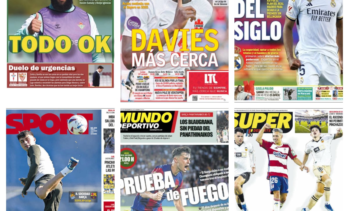 Fekir, Bellingham, Pedri y Davies, los nombres propios de las portadas del 4 de noviembre