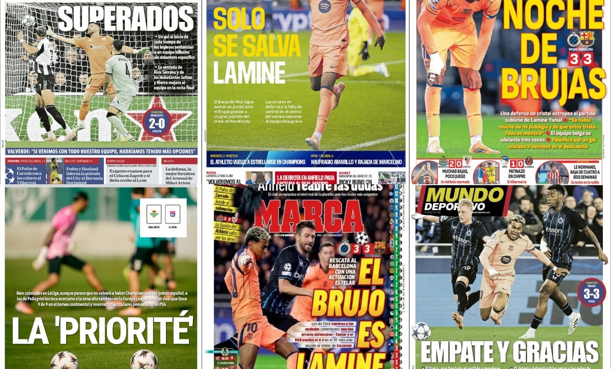 Lamine Yamal rescata al Barça, ‘La Priorité’ en el Betis, el banquillo del Sevilla vibra, tropiezo europeo del Athletic… Así vienen las portadas del jueves 6 de noviembre