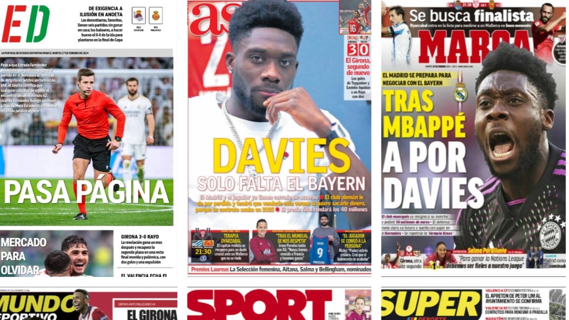 Vinicius, Davies, Ricky Rubio y la 'semis' de Copa... protagonistas de las portadas de este martes 27