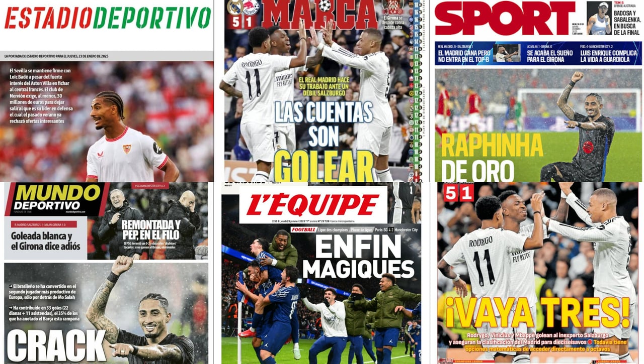 La victoria del Real Madrid, la debacle de Pep Guardiola ante Luis Enrique... Así vienen las portadas de este jueves 23 de enero