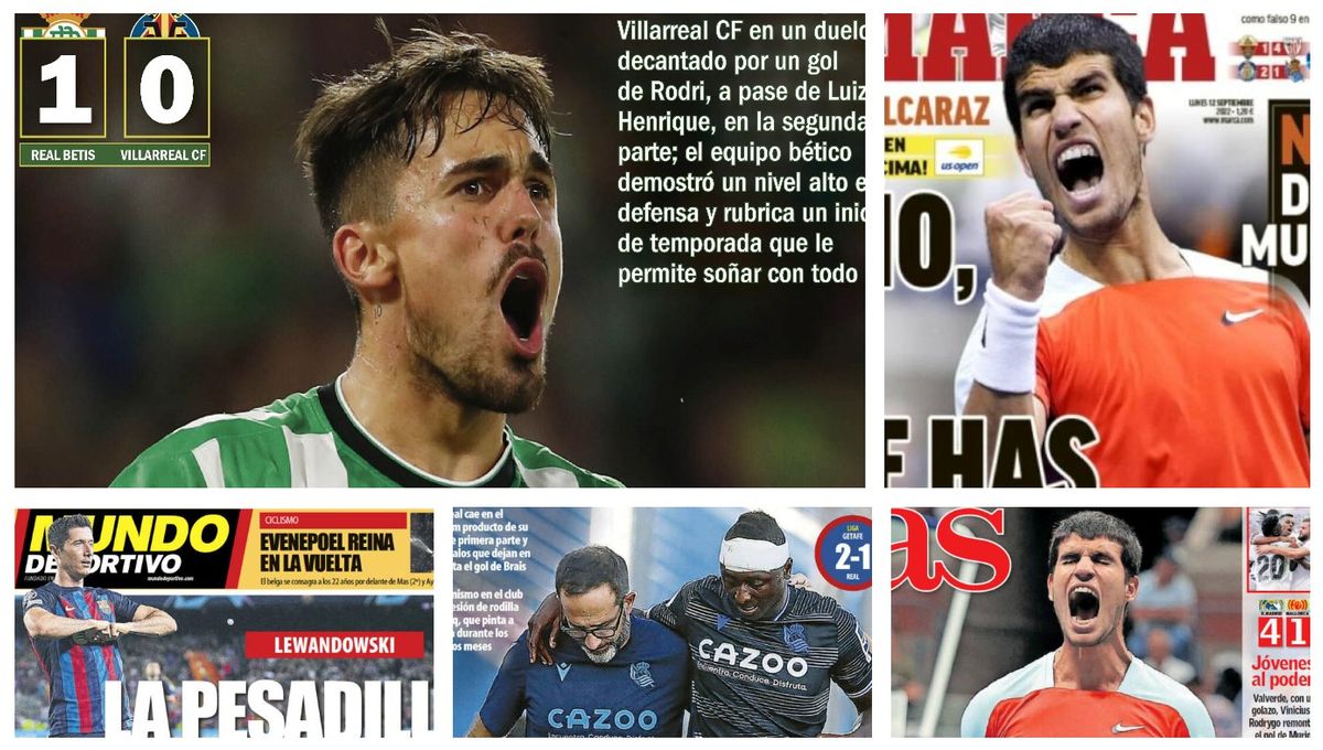 Victoria de Champions del Betis, el Sevilla mira a Europa, Carlos Alcaraz... así llegan las portadas el 12 de septiembre
