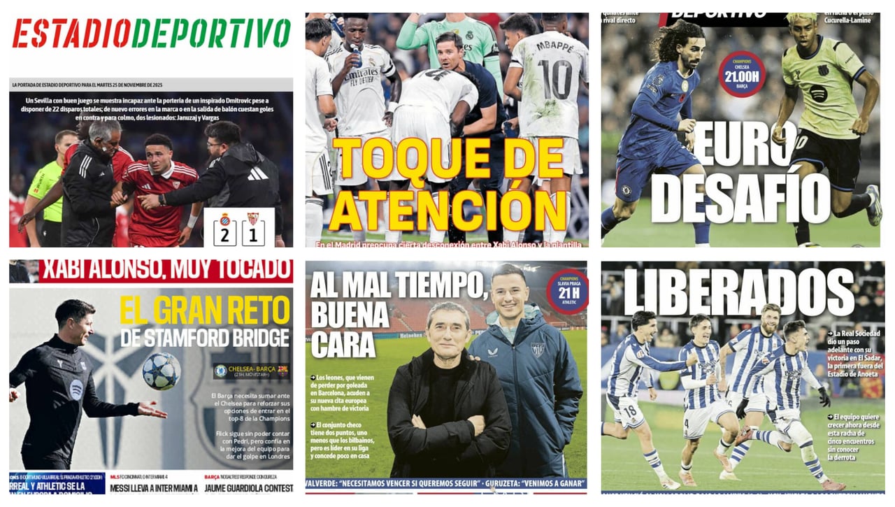 La derrota del Sevilla, las lesiones de Vargas y Januzaj, el Betis recurrirá la roja a Antony, la Champions League... así llegan las portadas este 25 de noviembre de 2025