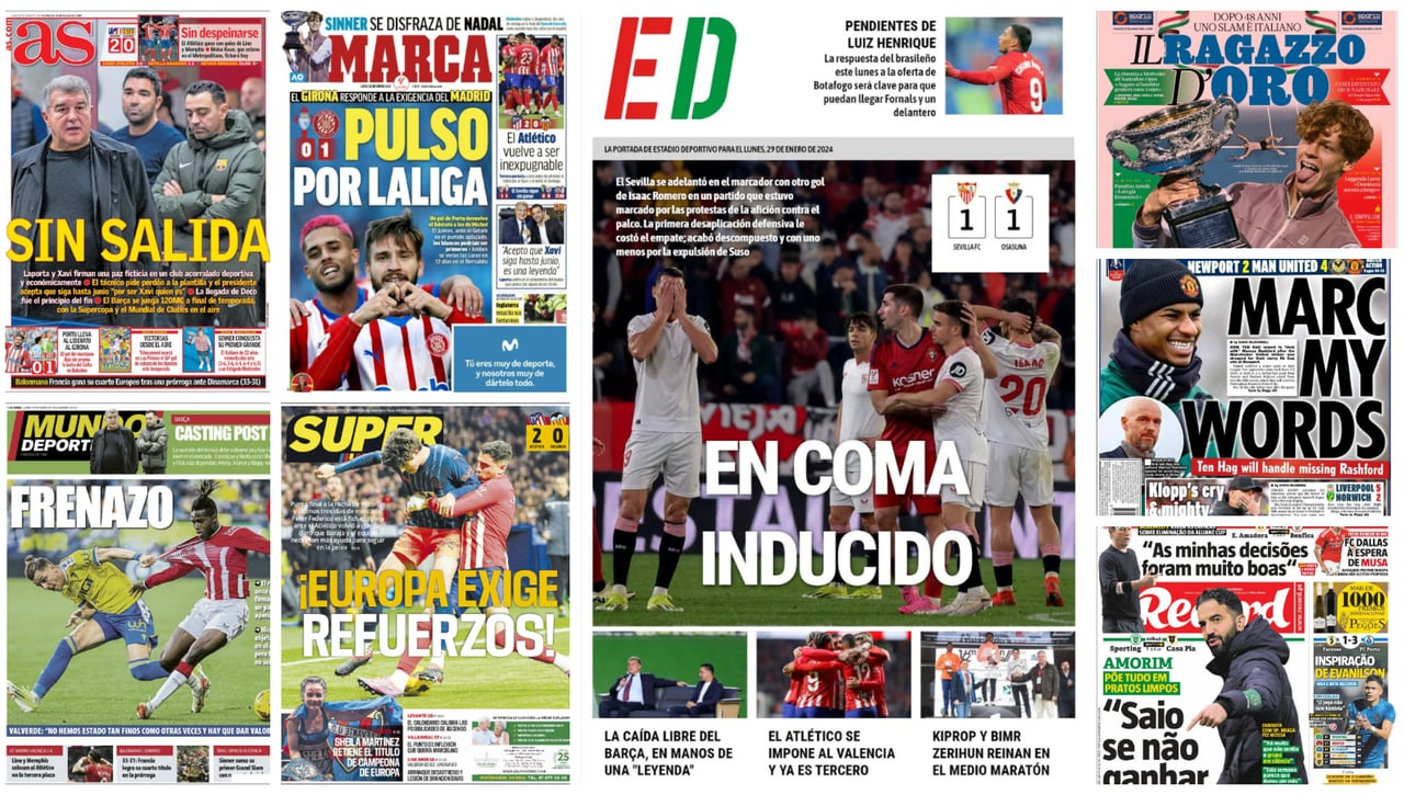Isaac Romero, lágrimas de Xavi, Fali vs. Nico Williams, Barrenetxea, Sinner... portadas del lunes 29 de enero de 2024
